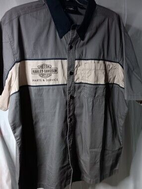 Harley-Davidson Men's XL Colorblock Blue/Gray Mechanics Button-Down Shirt